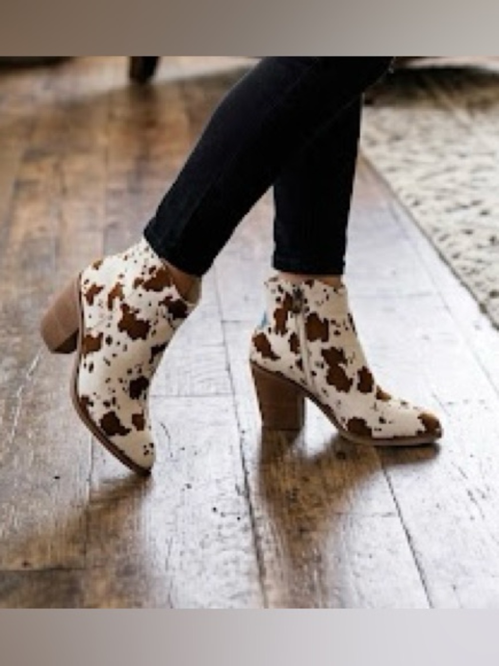 Altar'd State Brown and White Cowprint Block Heel Ankle Boots